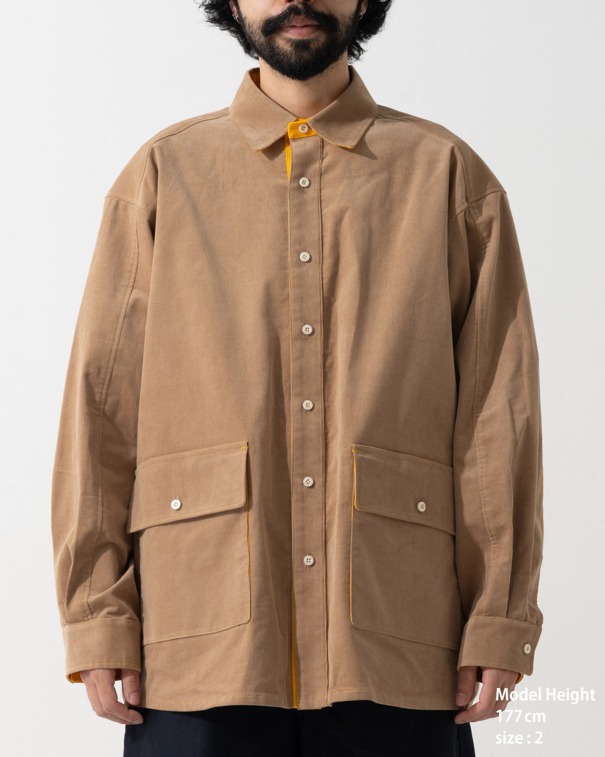 SPLIT SS SHIRT / off white & khaki