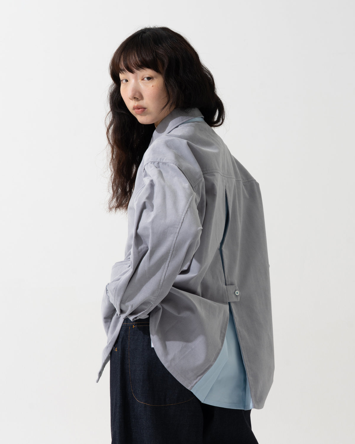 CORDUROY OVERSHIRT / gray & ice blue