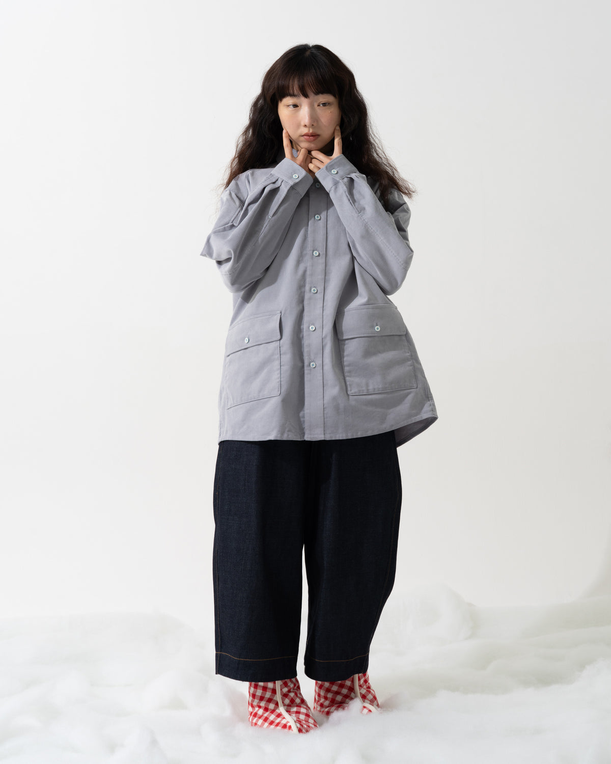 CORDUROY OVERSHIRT / gray & ice blue