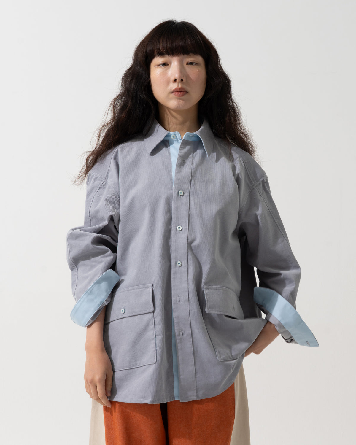 CORDUROY OVERSHIRT / gray & ice blue