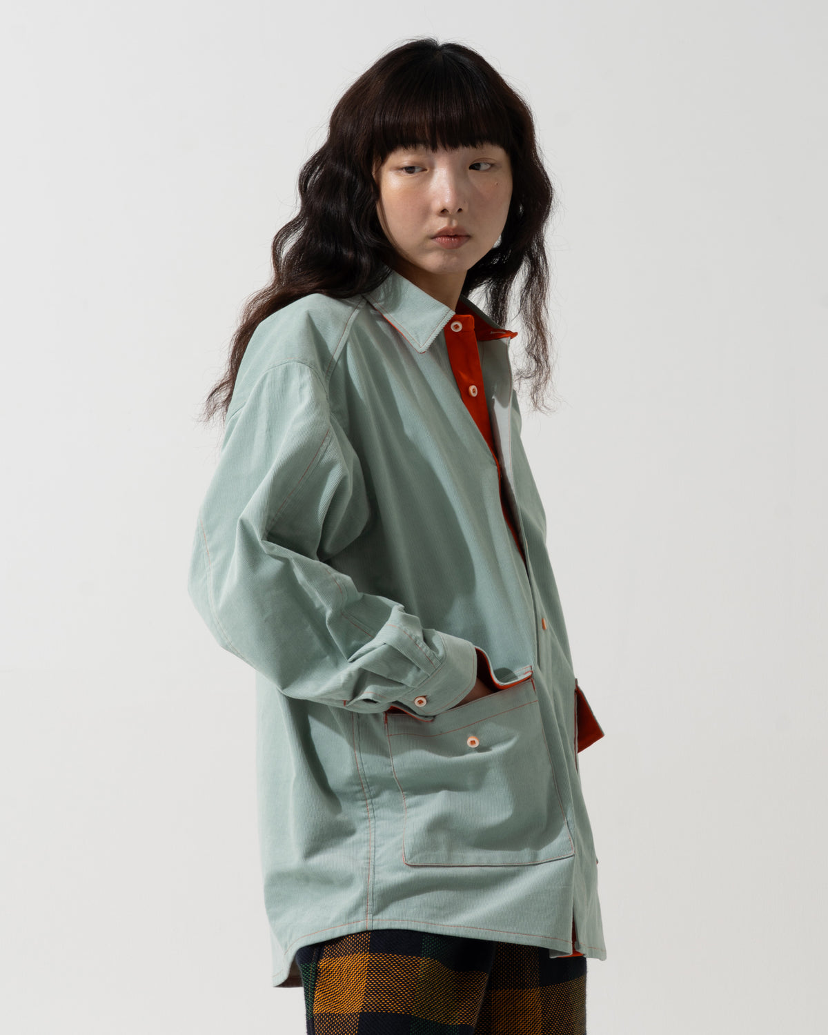 SPLIT SS SHIRT / off white & khaki