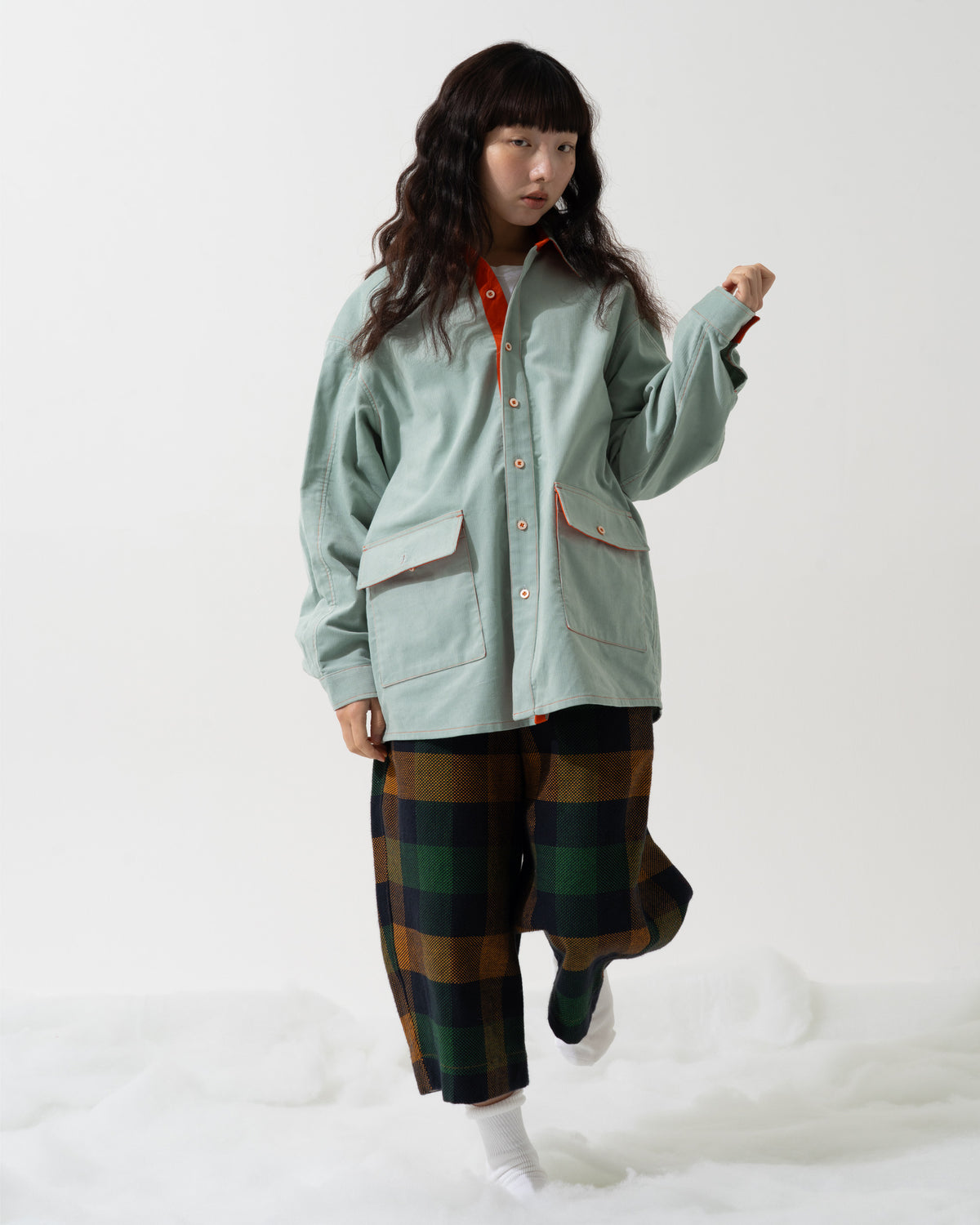 SPLIT SS SHIRT / off white & khaki