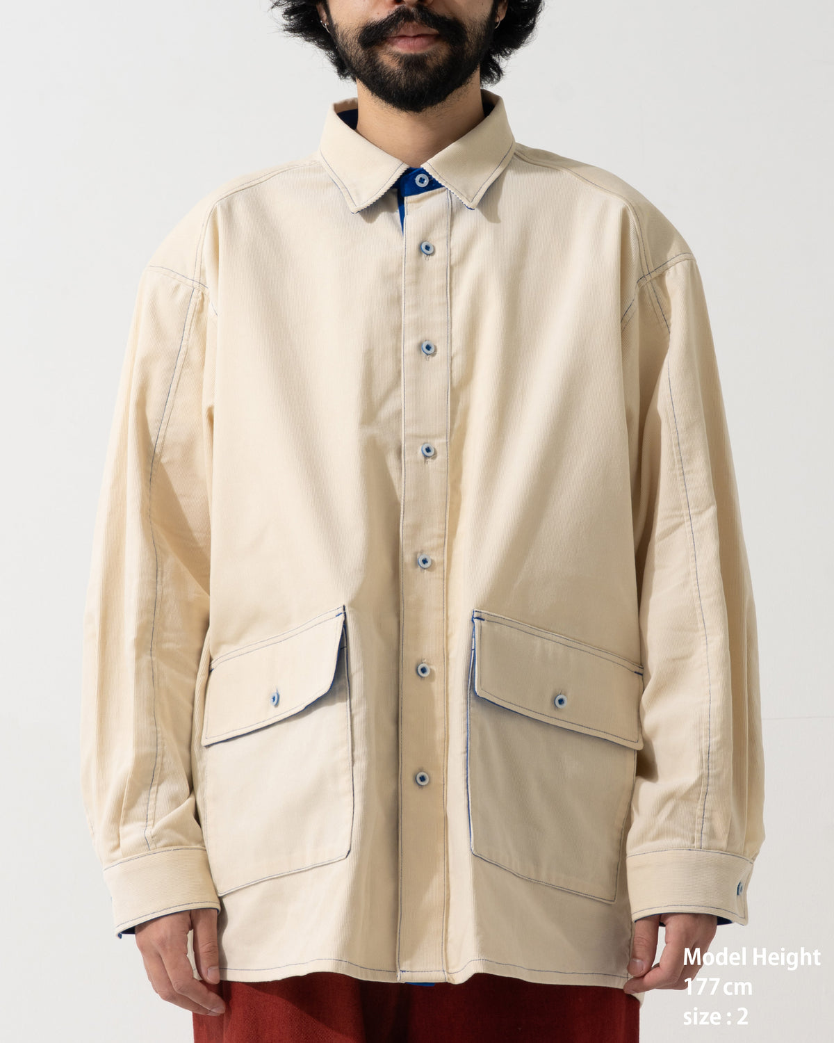 SPLIT SS SHIRT / off white & khaki