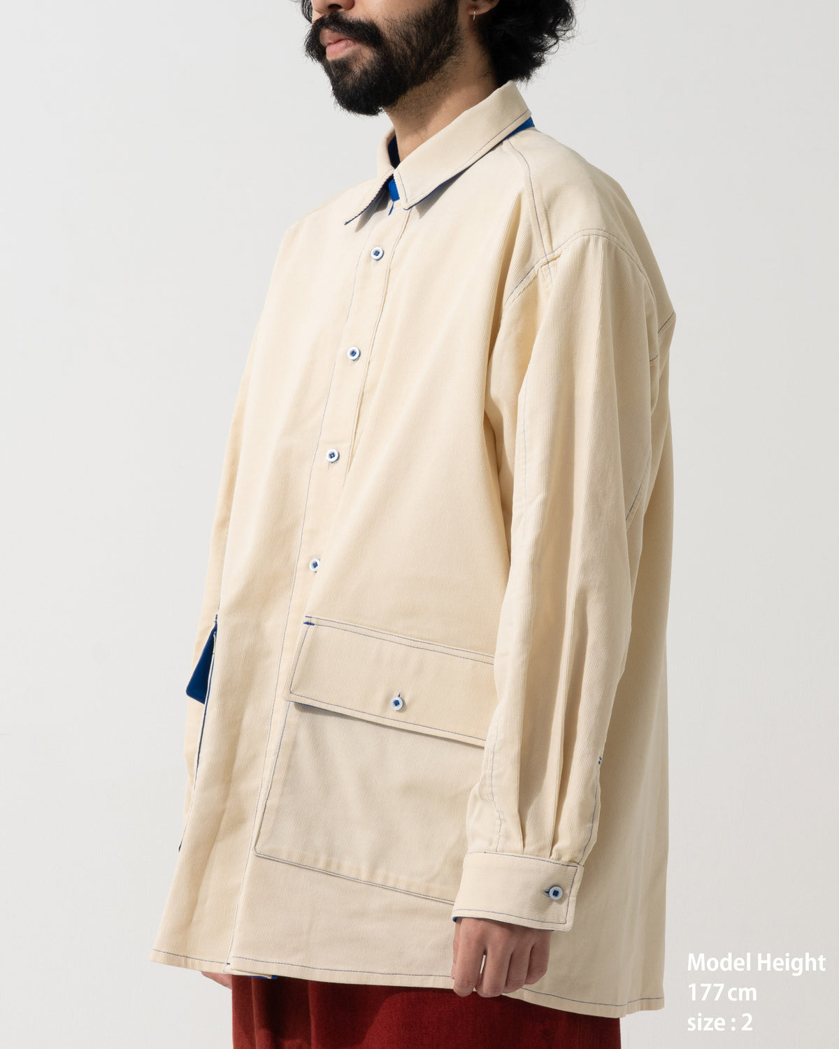 SPLIT SS SHIRT / off white & khaki