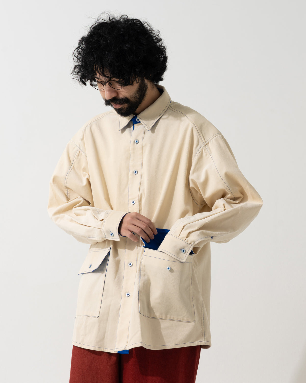 CORDUROY OVERSHIRT / off white & blue