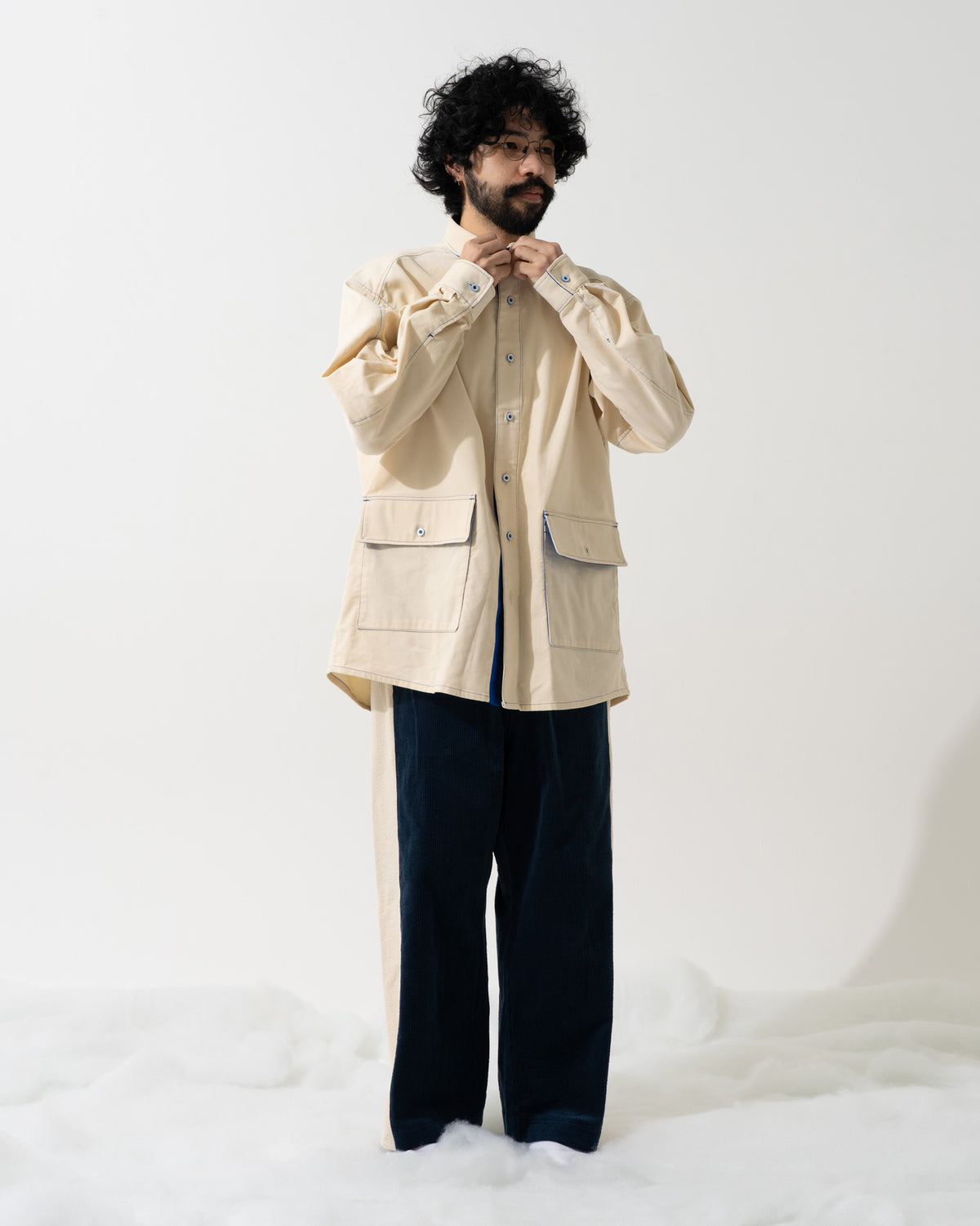 CORDUROY OVERSHIRT / off white & blue