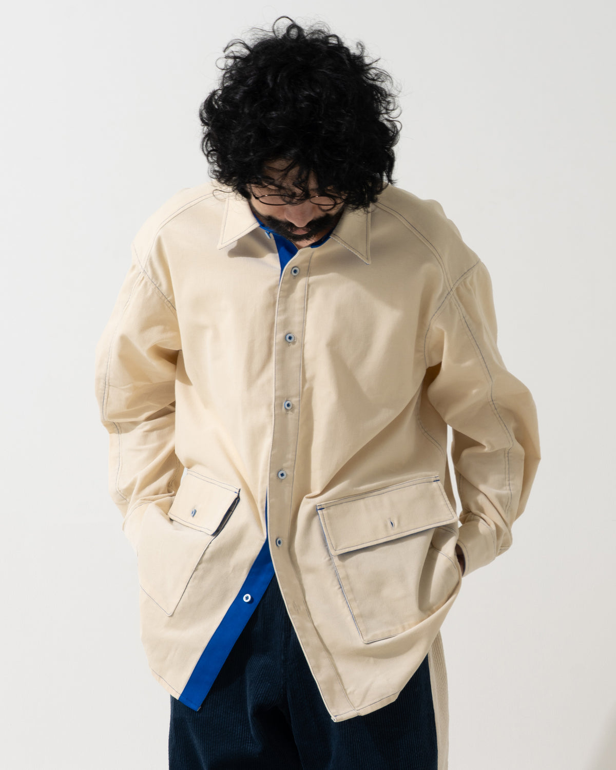 CORDUROY OVERSHIRT / off white & blue