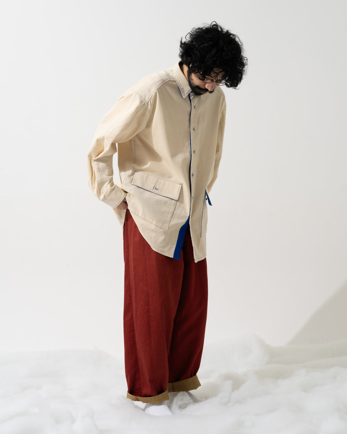 CORDUROY OVERSHIRT / off white & blue