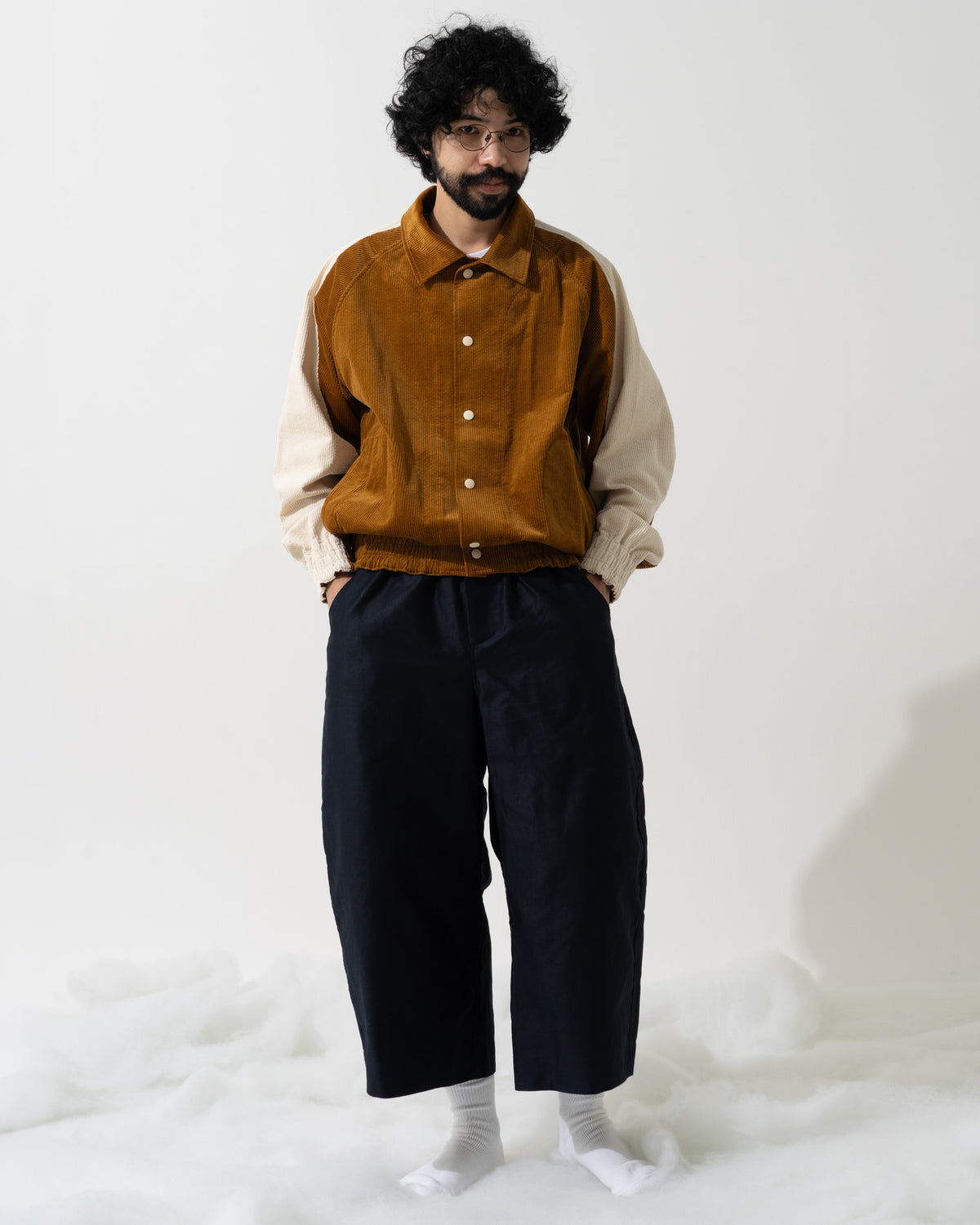 SNAP CORDUROY PANTS / amber & ivory
