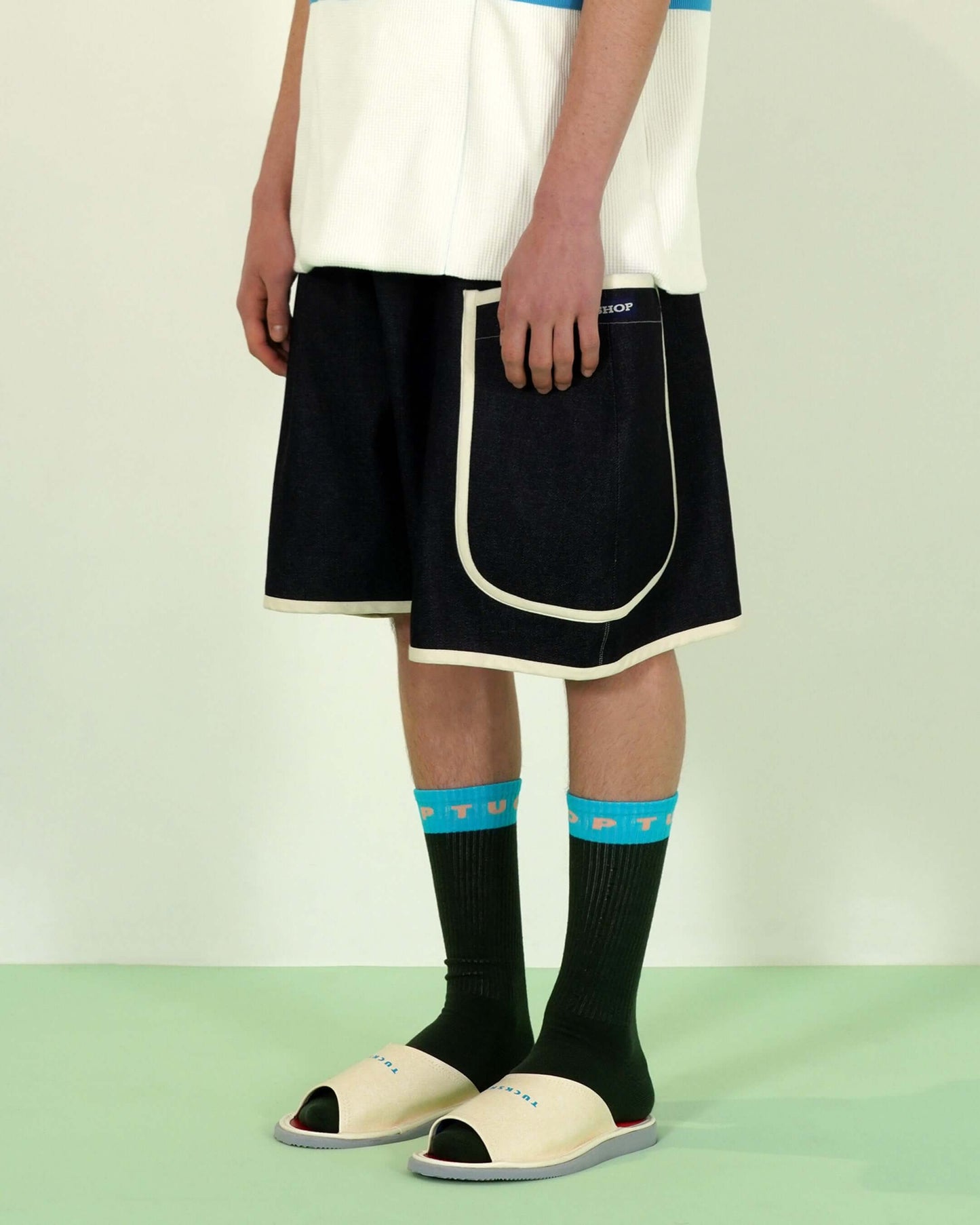 DENIM PIPING SHORTS