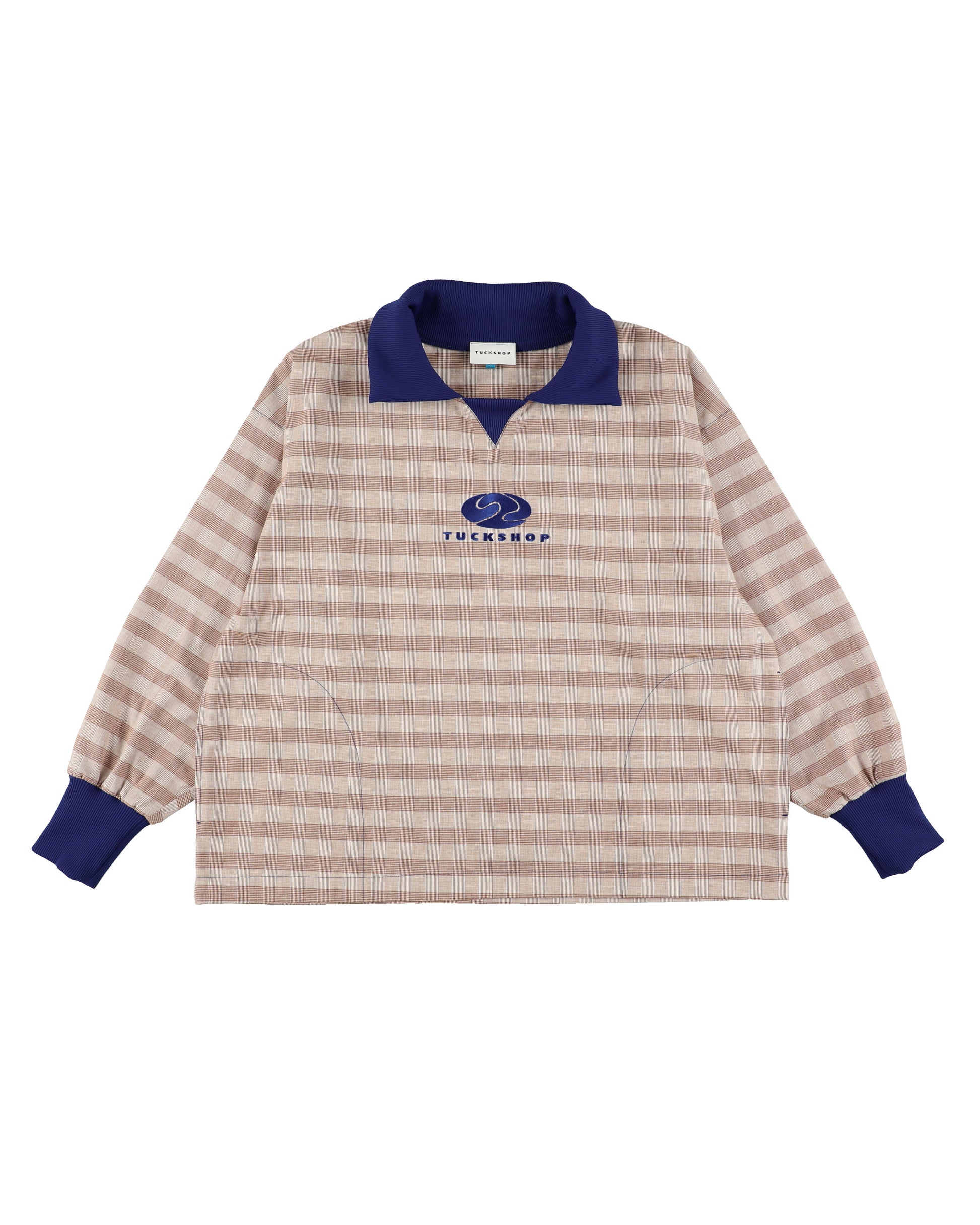 FOOTBALL POLO PULLOVER、ストライプデザインの襟付きプルオーバー、ロゴ刺繍付き、ドロップショルダー。