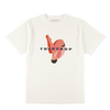 White T-shirt featuring a colorful graphic design with the text 'TUCKSHOP' on the front.
