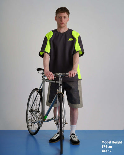 RALLY T-SHIRT / charcoal & neon yellow