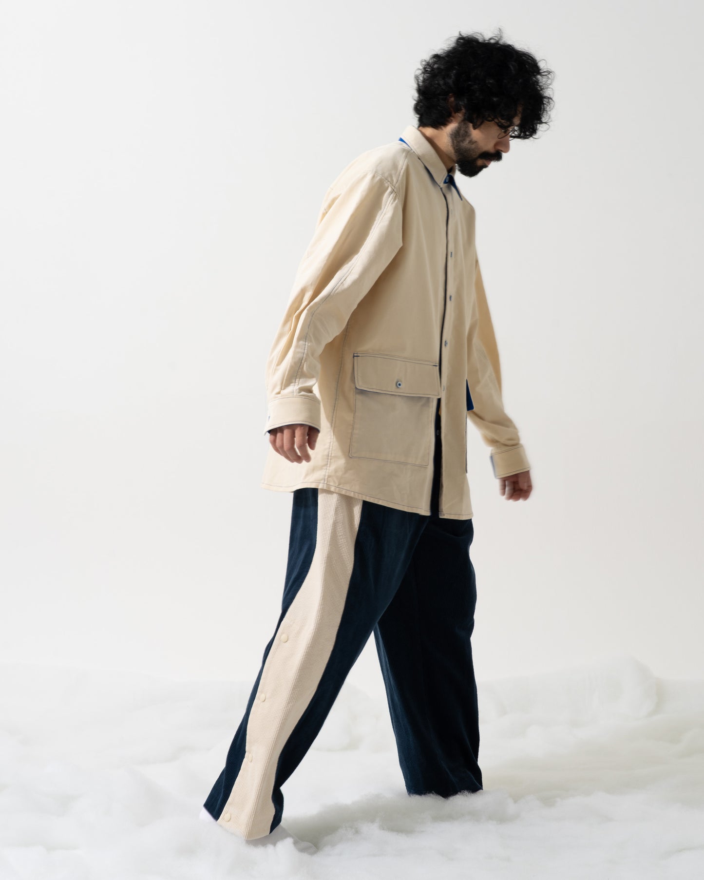 SNAP CORDUROY PANTS / navy & ivory