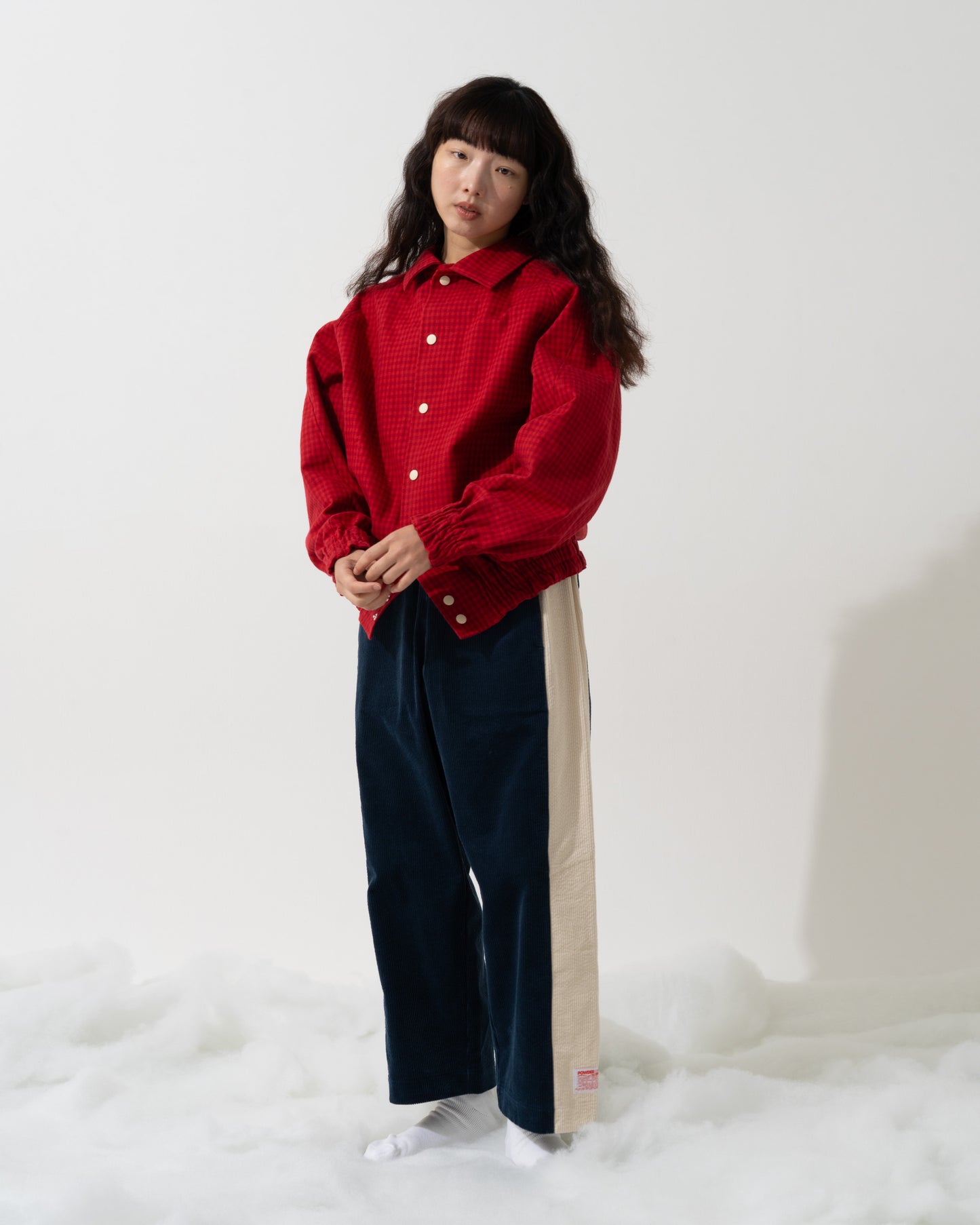 SNAP CORDUROY PANTS / navy & ivory