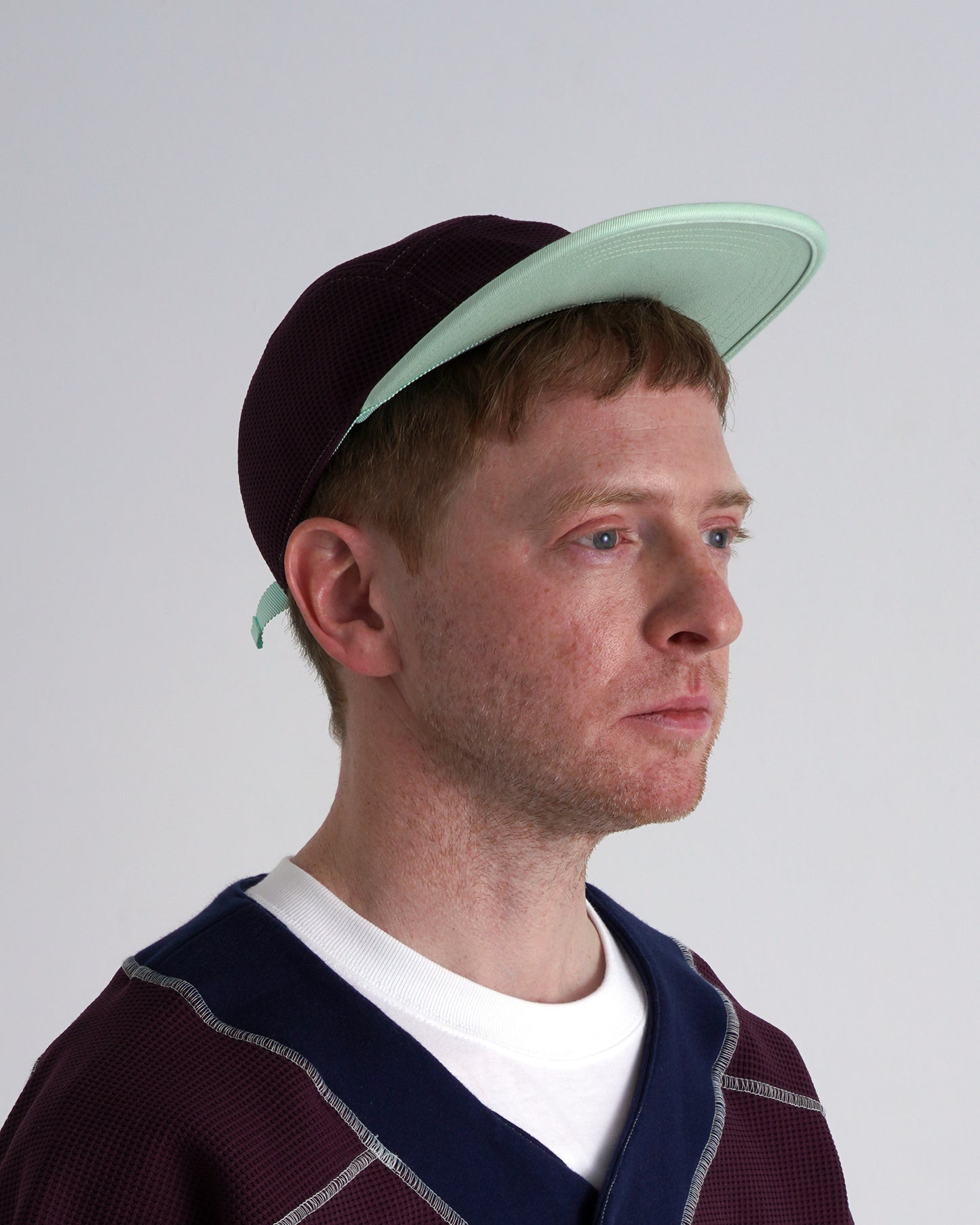 WAFFLE CAP / burgundy & mint green