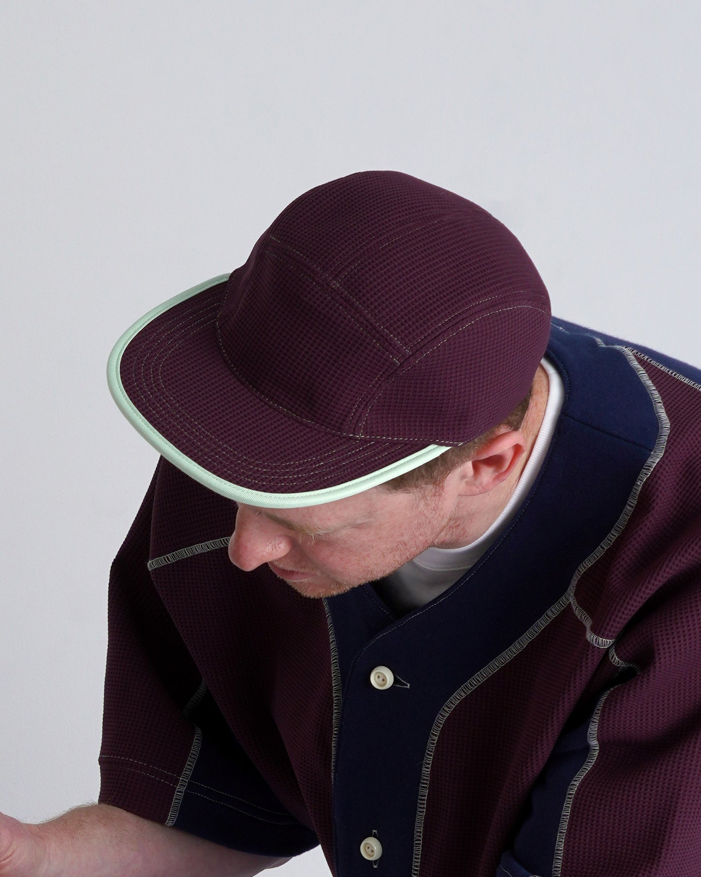 WAFFLE CAP / burgundy & mint green