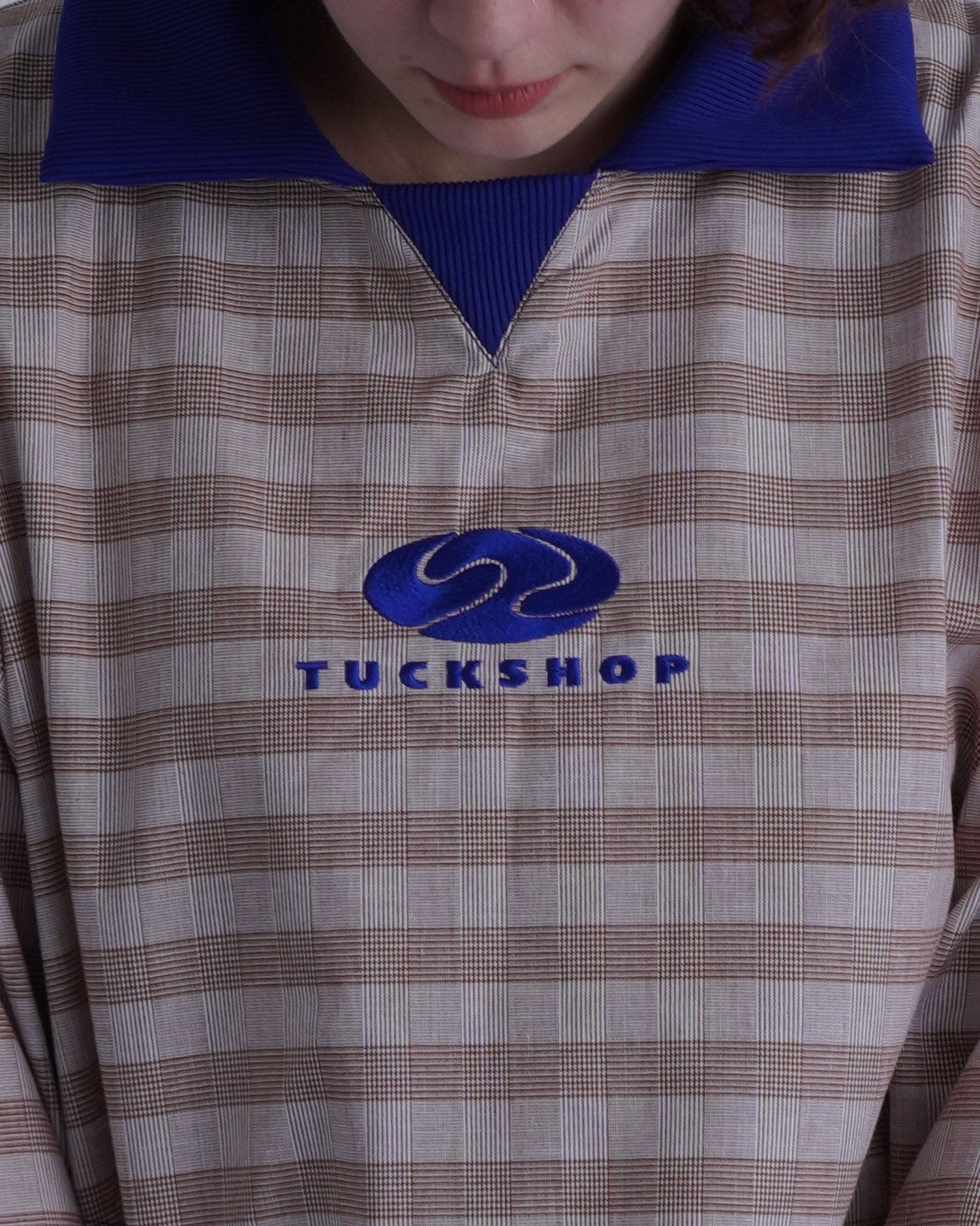 FOOTBALL POLO PULLOVER / brown check & dark blue - TUCKSHOP