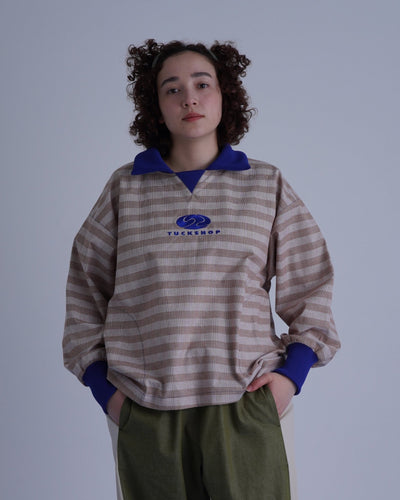 FOOTBALL POLO PULLOVER / brown check & dark blue - TUCKSHOP