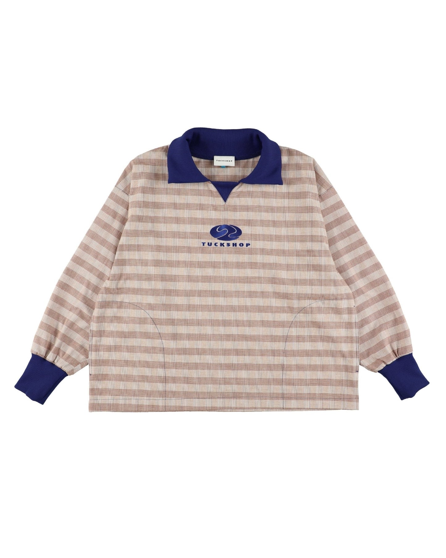 FOOTBALL POLO PULLOVER / brown check & dark blue - TUCKSHOP
