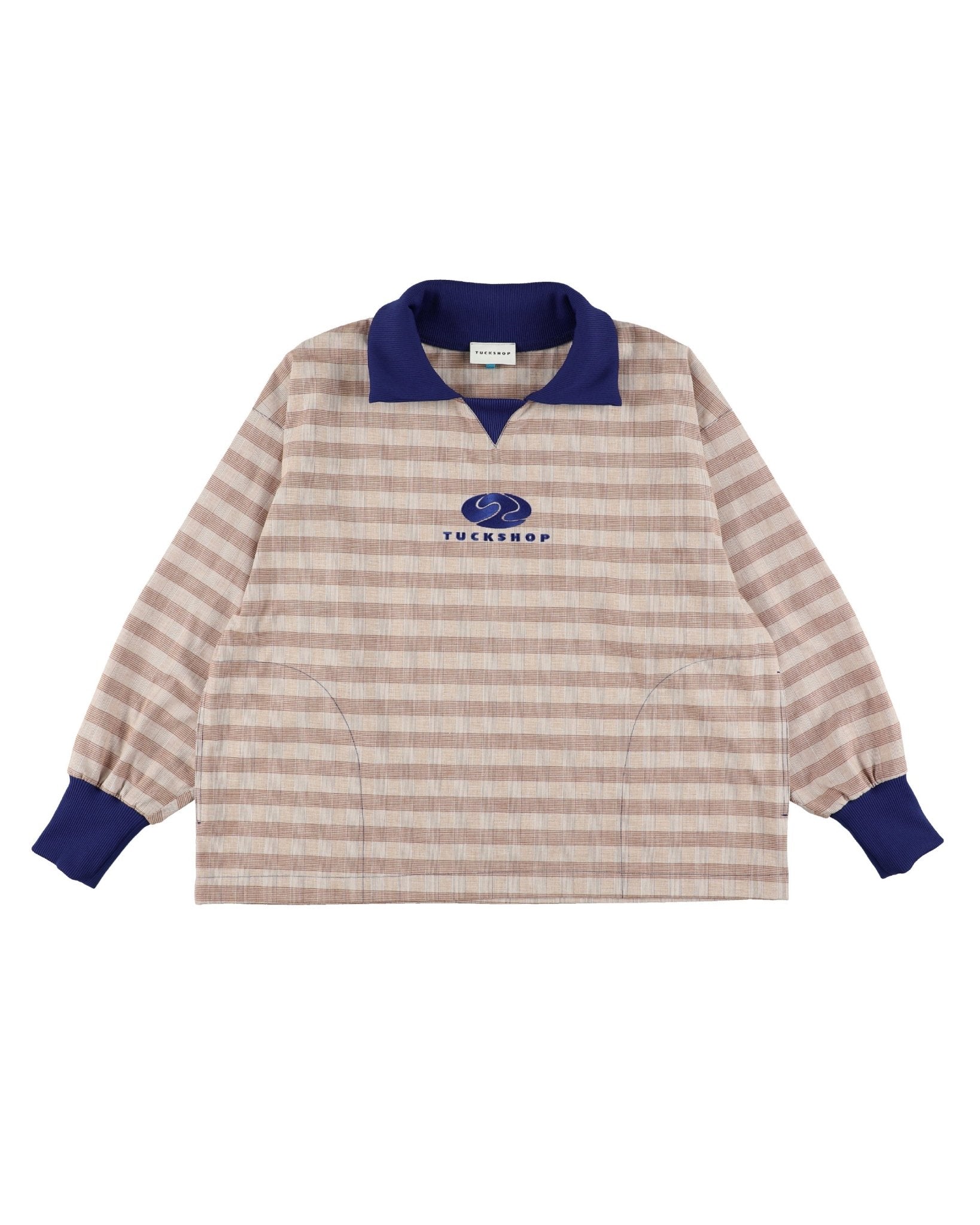 FOOTBALL POLO PULLOVER / brown check & dark blue - TUCKSHOP