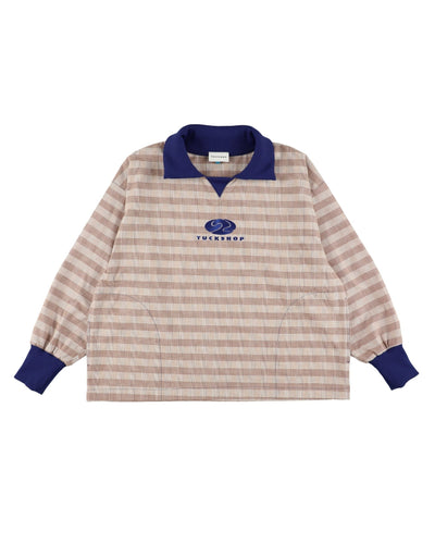 FOOTBALL POLO PULLOVER / brown check & dark blue - TUCKSHOP