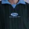 FOOTBALL POLO PULLOVER / dark green stripe & alice blue - TUCKSHOP