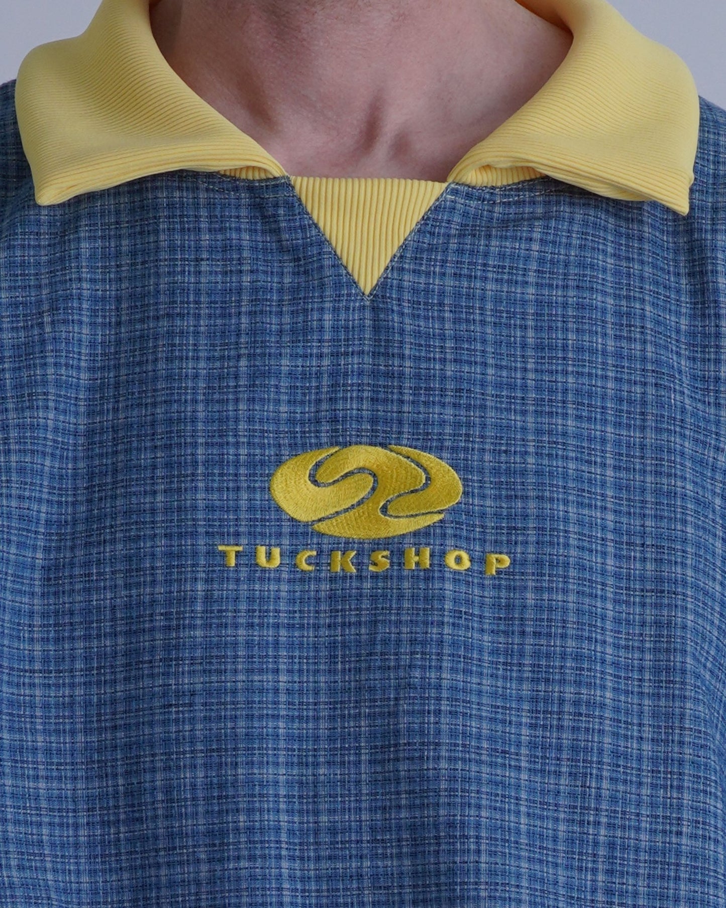 FOOTBALL POLO PULLOVER / light blue check & bright yellow - TUCKSHOP