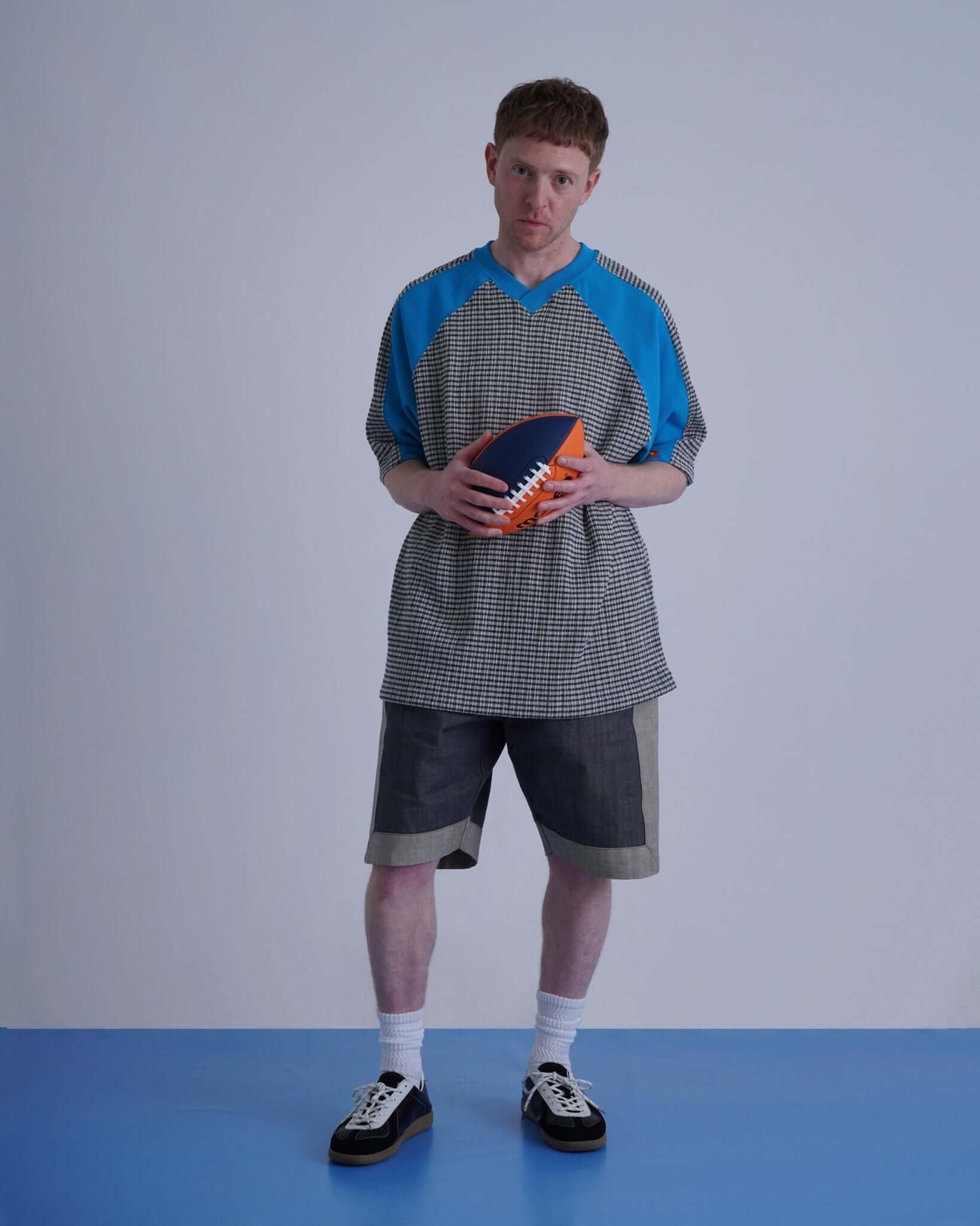 GRIDIRON T - SHIRT / light blue & green check - TUCKSHOP