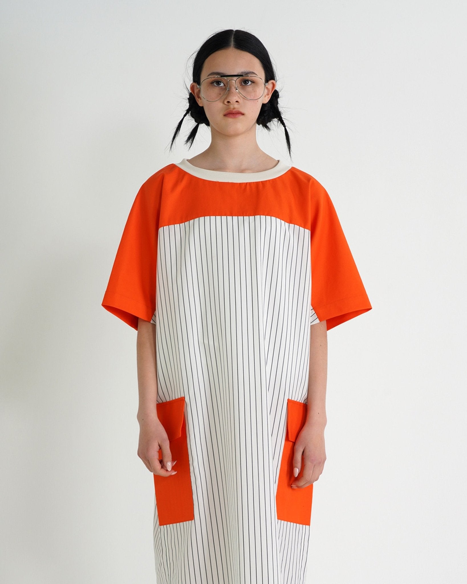 PANELED MAXI DRESS / white stripe & orange - TUCKSHOP
