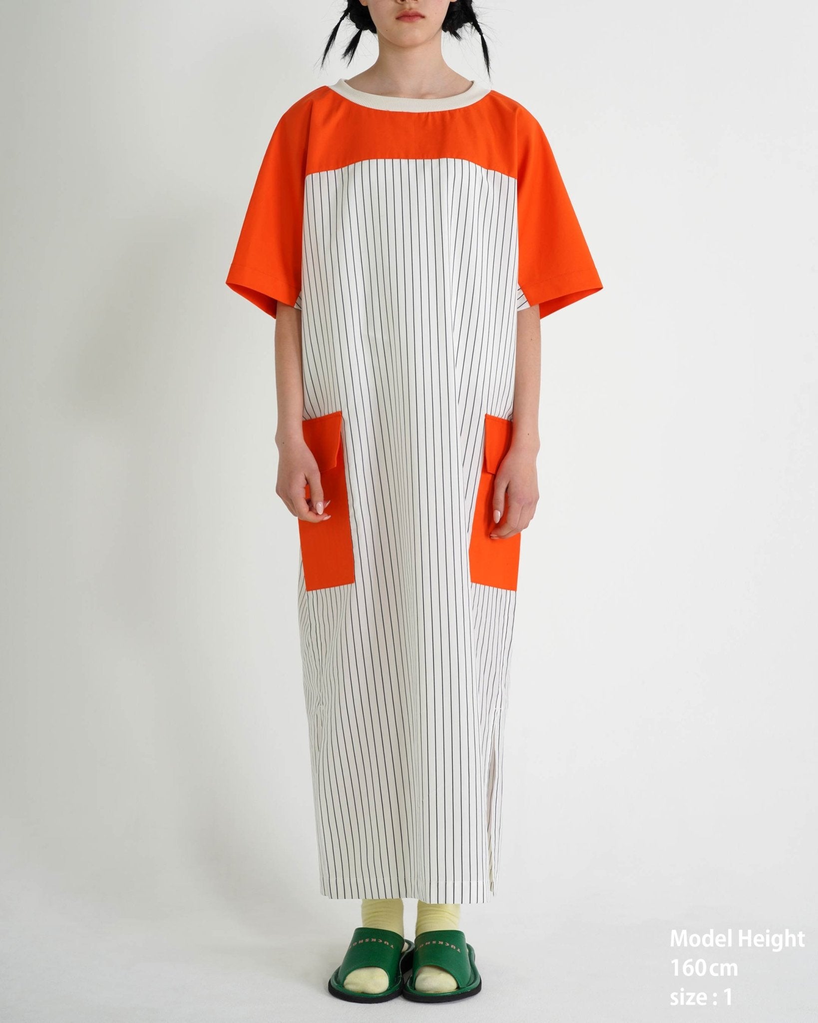PANELED MAXI DRESS / white stripe & orange - TUCKSHOP
