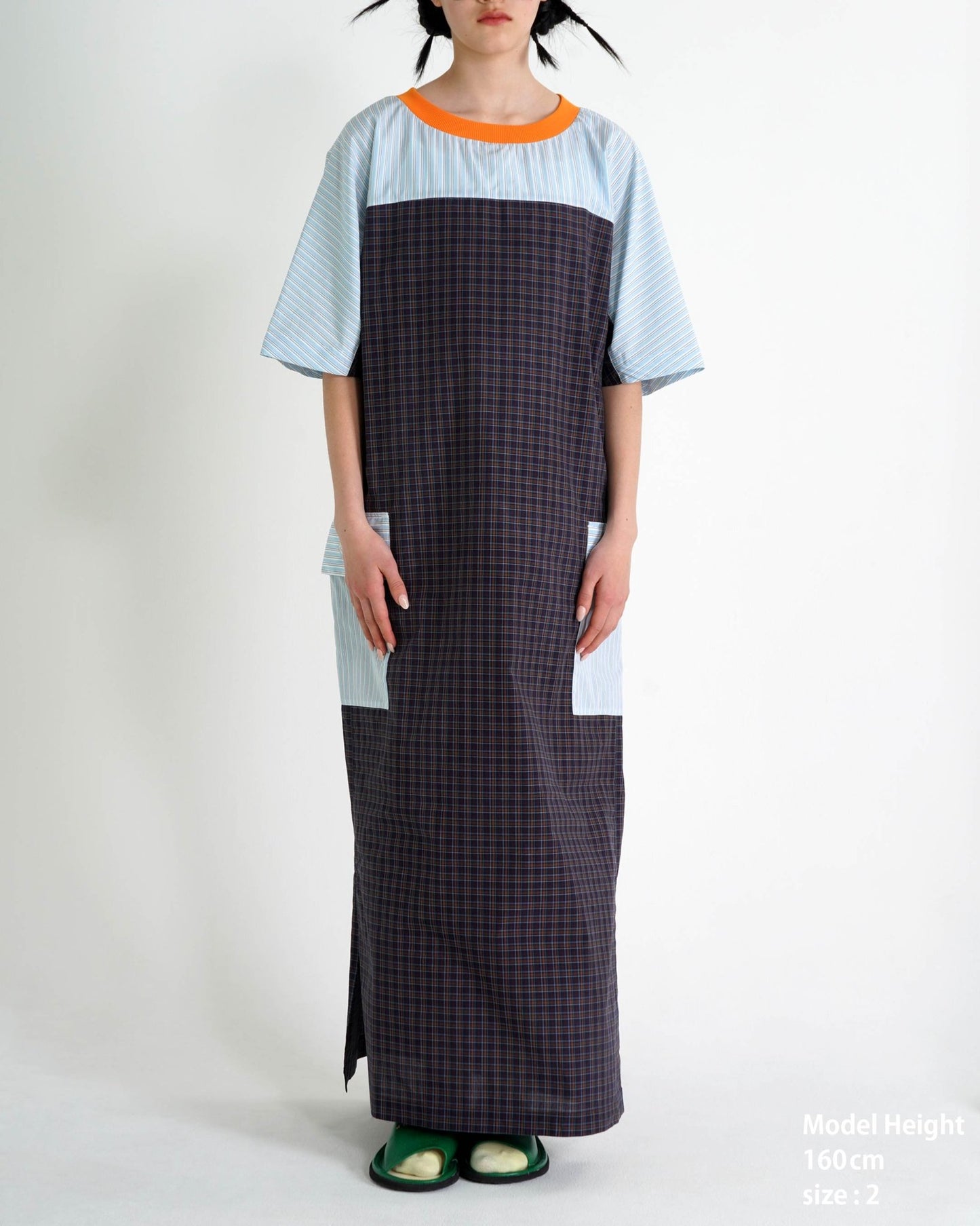 PANELED MAXI DRESS / white stripe & orange - TUCKSHOP