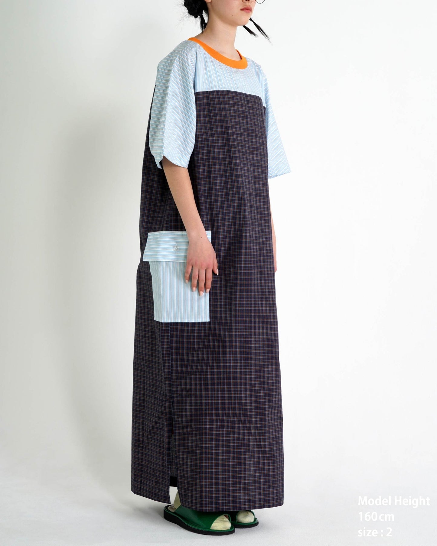 PANELED MAXI DRESS / white stripe & orange - TUCKSHOP