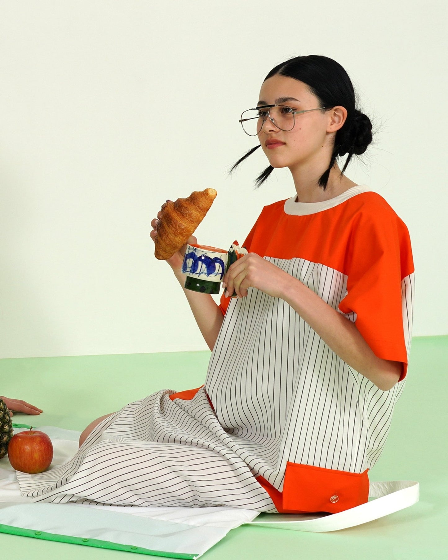 PANELED MAXI DRESS / white stripe & orange - TUCKSHOP