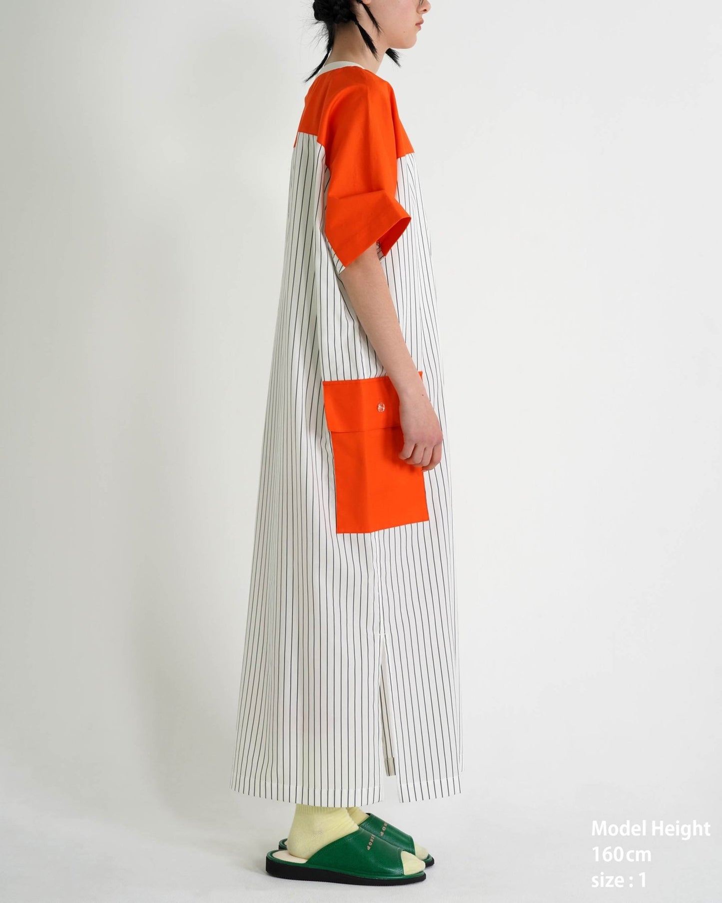 PANELED MAXI DRESS / white stripe & orange - TUCKSHOP