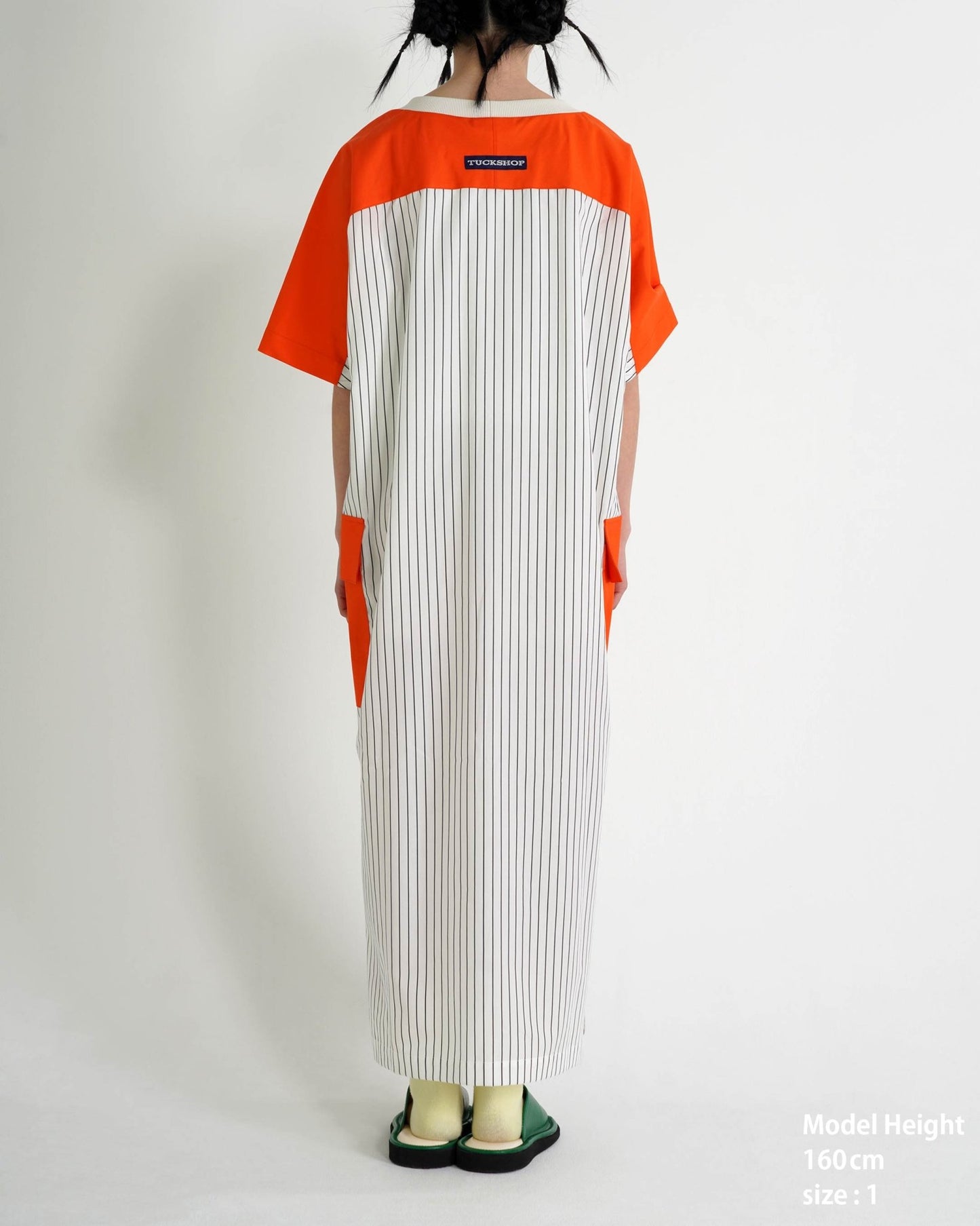 PANELED MAXI DRESS / white stripe & orange - TUCKSHOP