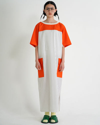PANELED MAXI DRESS / white stripe & orange - TUCKSHOP