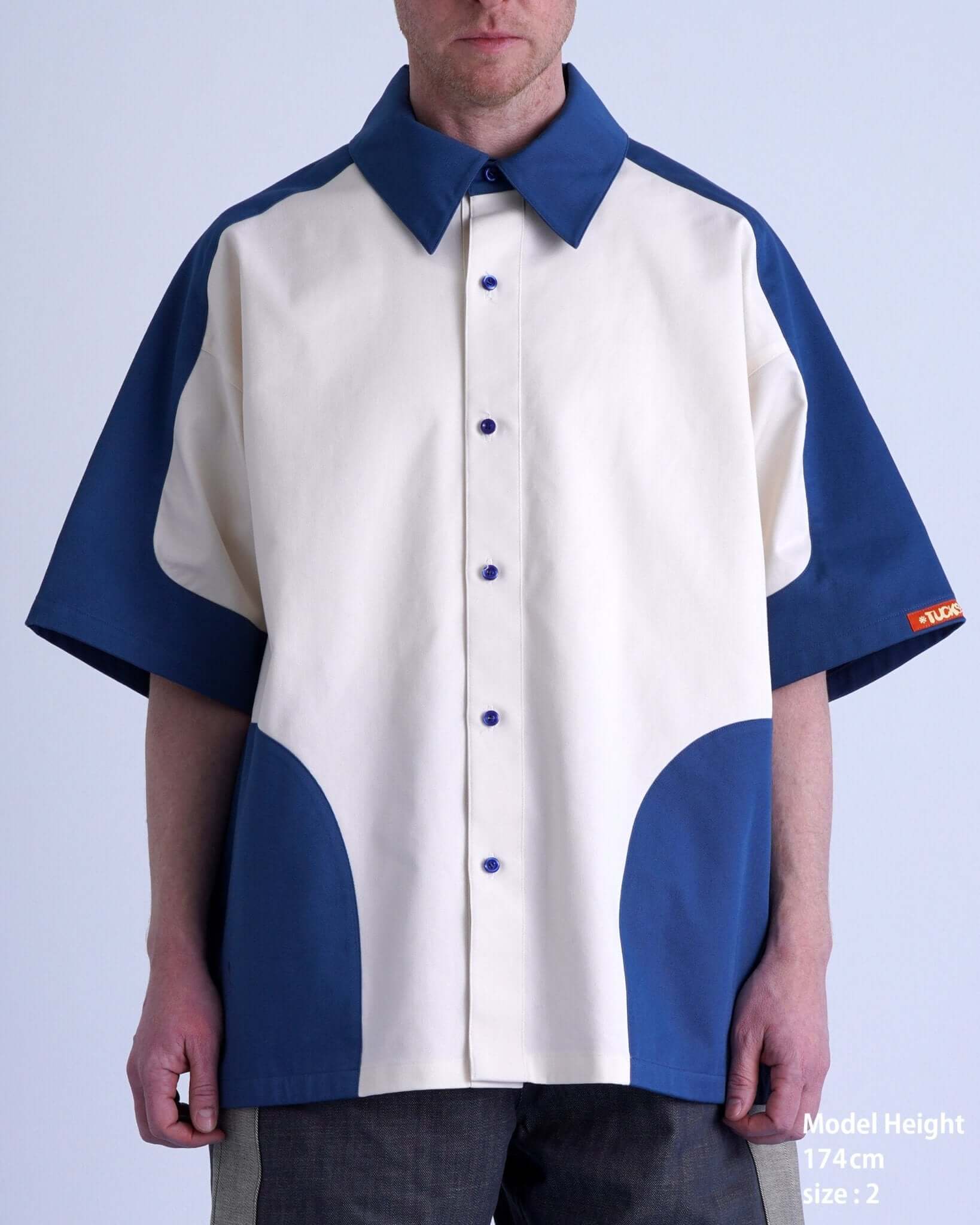 SPLIT SS SHIRT / blue & off white - TUCKSHOP