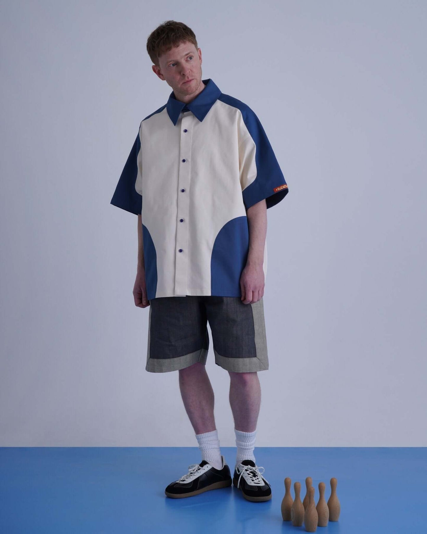 SPLIT SS SHIRT / blue & off white - TUCKSHOP