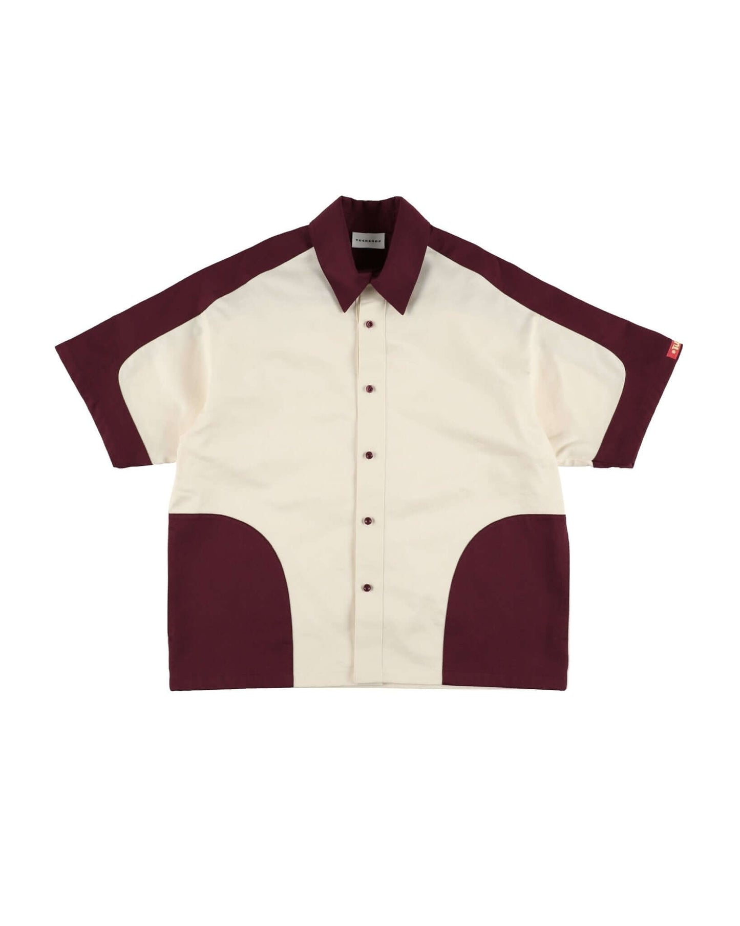 SPLIT SS SHIRT / burgundy & off white - TUCKSHOP