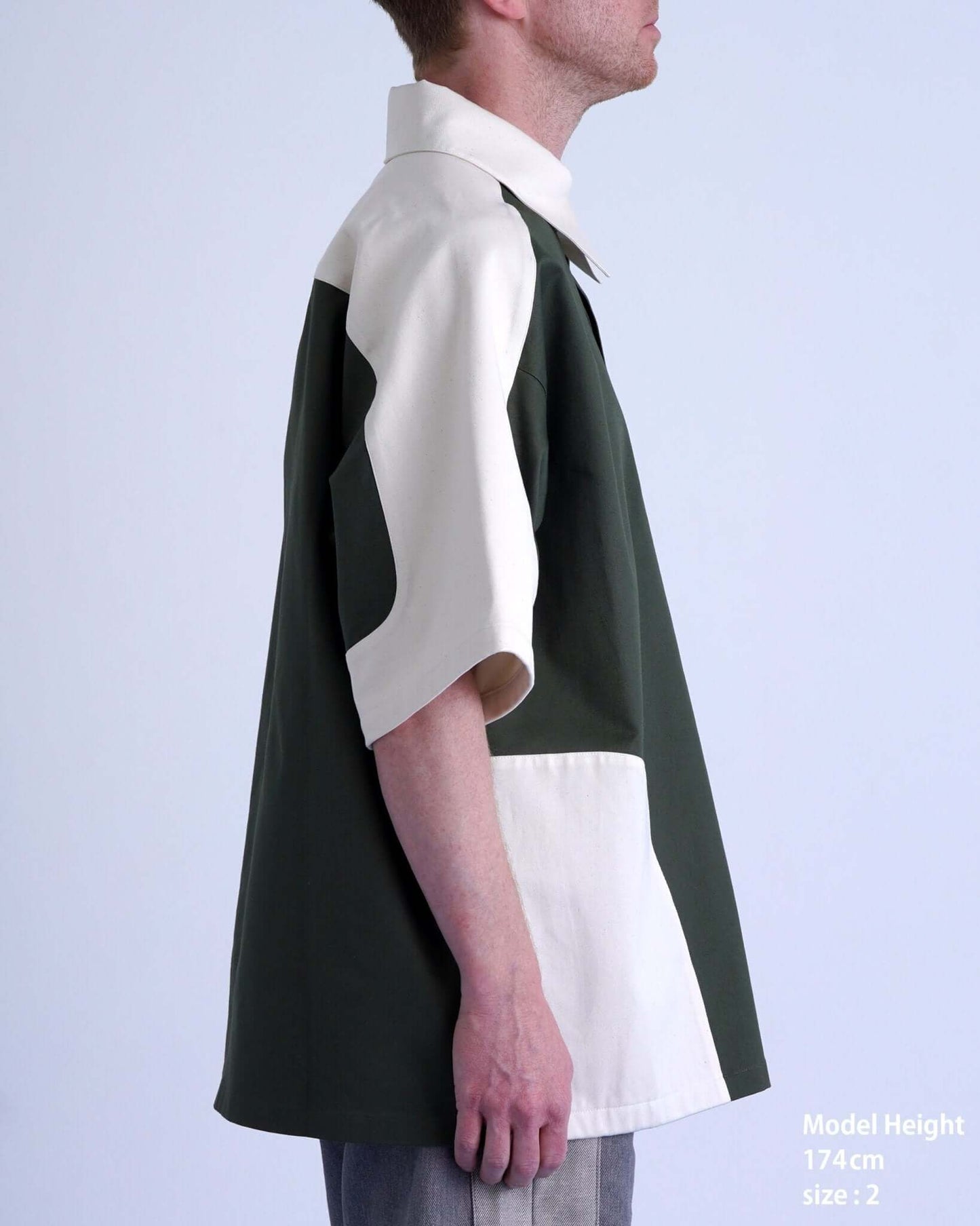 SPLIT SS SHIRT / off white & khaki - TUCKSHOP