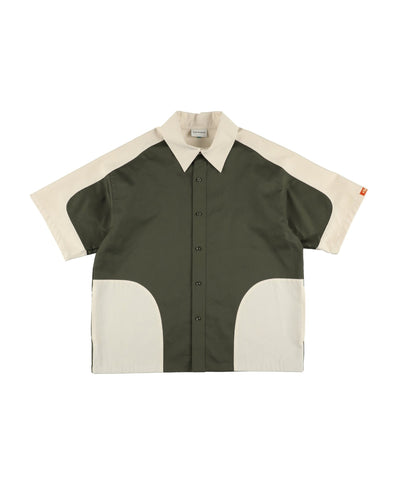 SPLIT SS SHIRT / off white & khaki - TUCKSHOP