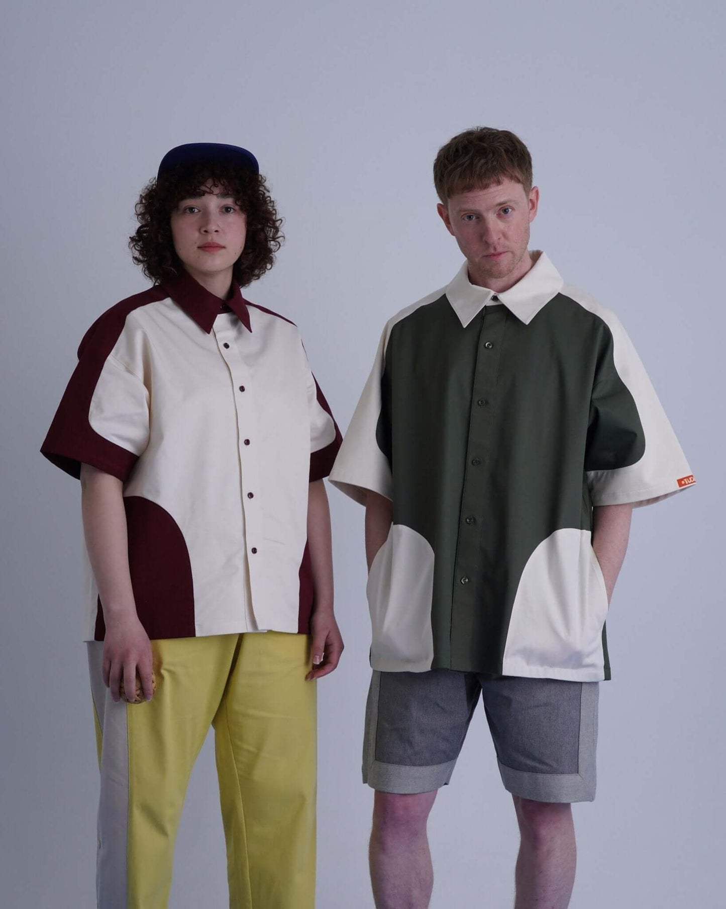 SPLIT SS SHIRT / off white & khaki - TUCKSHOP