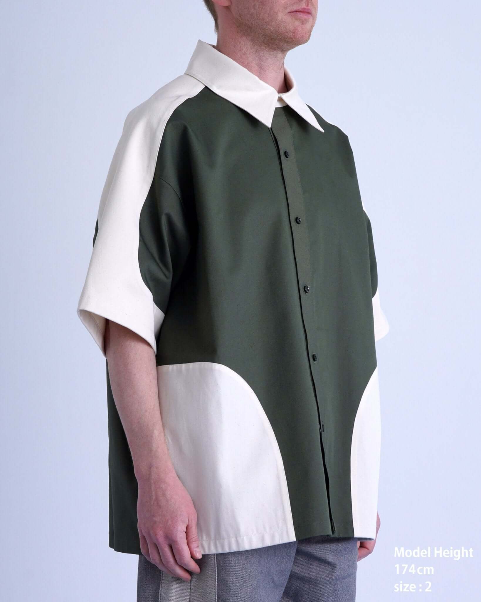 SPLIT SS SHIRT / off white & khaki - TUCKSHOP