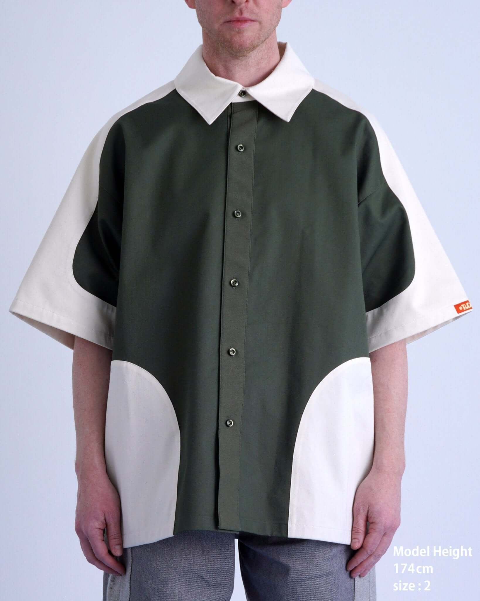 SPLIT SS SHIRT / off white & khaki - TUCKSHOP