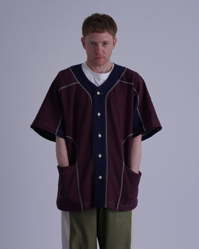 WAFFLE BASEBALL SHIRT / burgundy & navy - TUCKSHOP