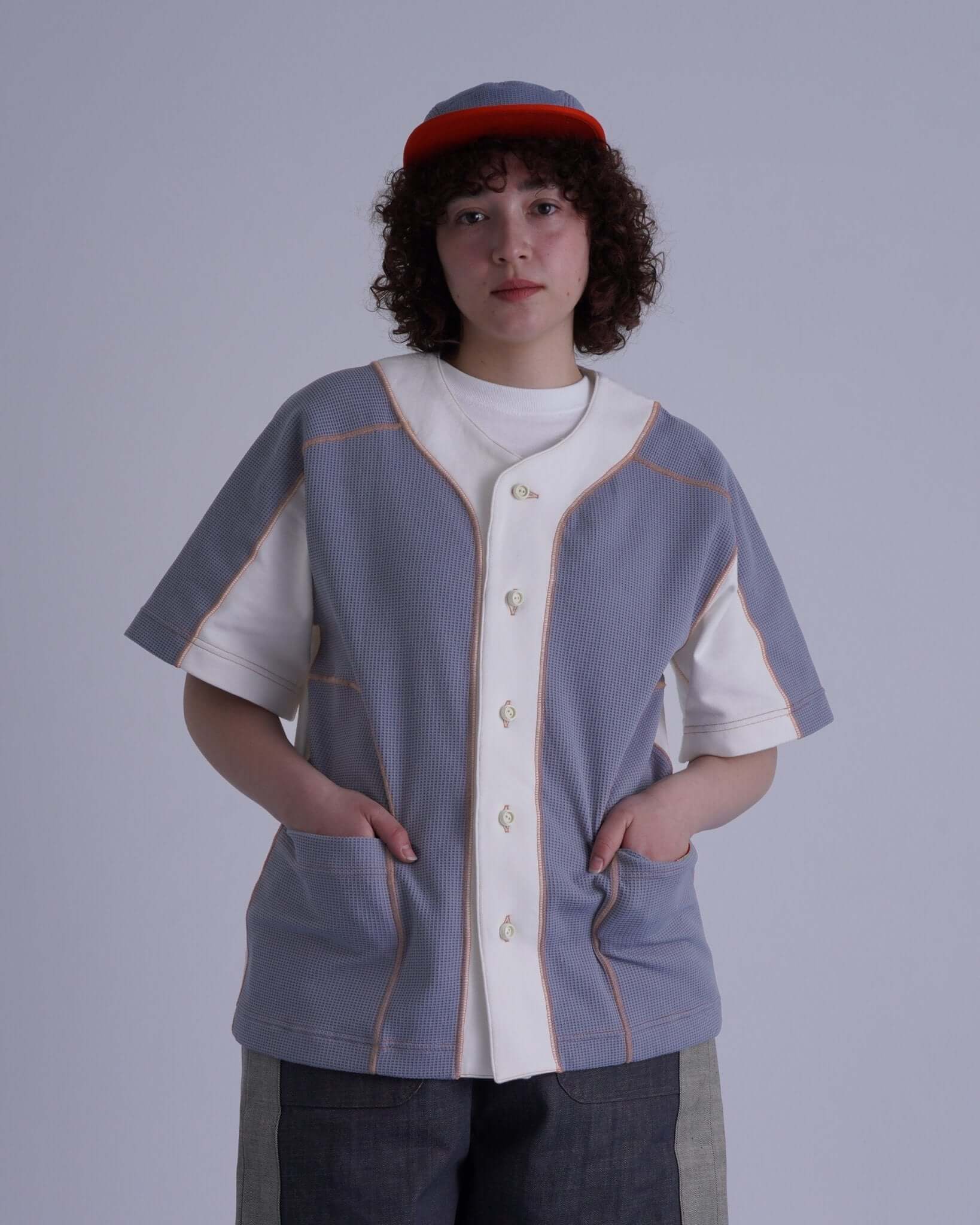 WAFFLE BASEBALL SHIRT / gray & white - TUCKSHOP